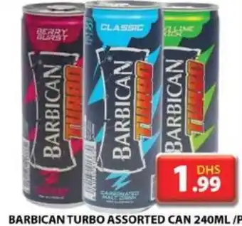 Grand Hyper Market BARBICAN TURBO ASSORTED CAN 240ML/PC offer