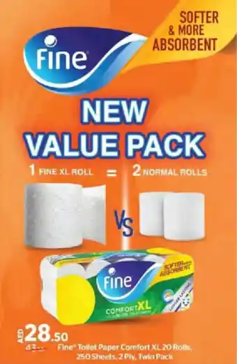 Géant Fine Toilet Paper Comfort XL 20 Rolls, 250 Sheets, 2 Ply, Twin Pack offer