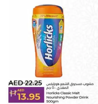 Lulu Hypermarket Horlicks Classic Malt Nourishing Powder Drink 500gm offer