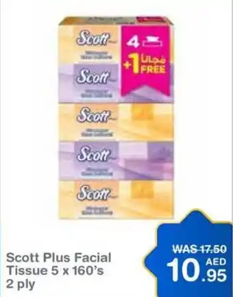 Choithrams Scott Plus Facial Tissue 5 x 160's 2 ply offer