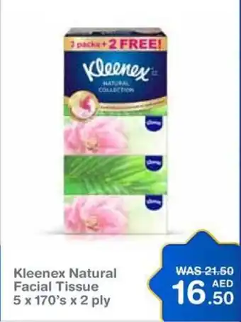 Choithrams Kleenex Natural Facial Tissue 5 x 170's x 2 ply offer