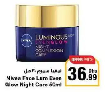 Emirates Co-op Nivea Face Lum Even Glow Night Care 50ml offer