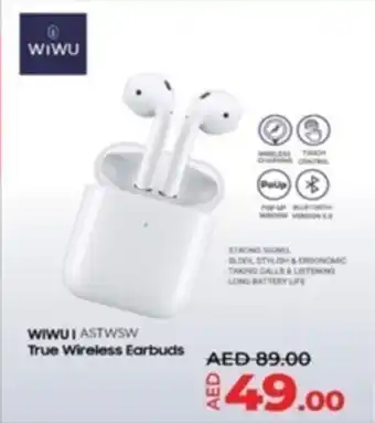 Lulu Hypermarket WIWU I ASTWSW True Wireless Earbuds offer