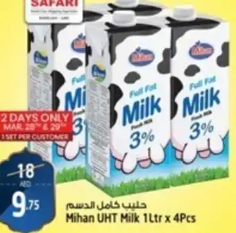 Safari Hypermarket Mihan UHT Milk 1Ltr x 4Pcs offer
