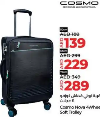 Lulu Hypermarket Cosmo Nova 4Wheel Soft Trolley 50cm offer