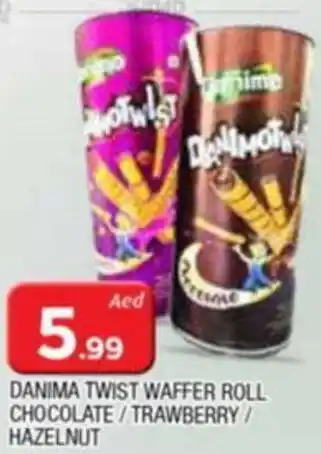 Al Madina DANIMA TWIST WAFFER ROLL CHOCOLATE TRAWBERRY HAZELNUT offer