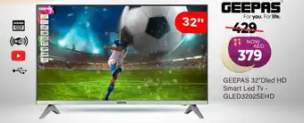 Al Madina GEEPAS 32"Dled HD Smart Led Tv - GLED3202SEHD offer