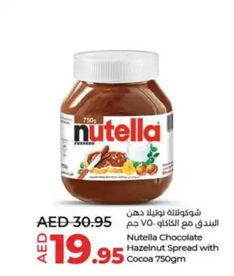 Lulu Hypermarket Nutella Chocolate Hazelnut Spread with Cocoa 750gm offer