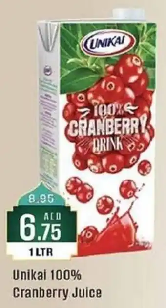 West Zone Supermarket Unikai 100% Cranberry Juice 1LTR offer