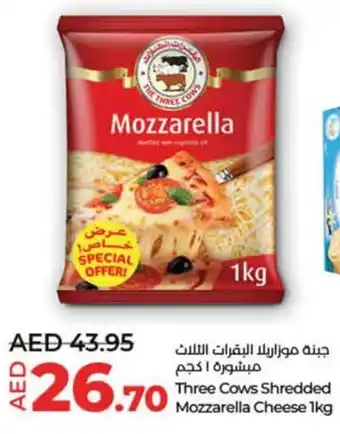 Lulu Hypermarket Three Cows Shredded Mozzarella Cheese 1kg offer