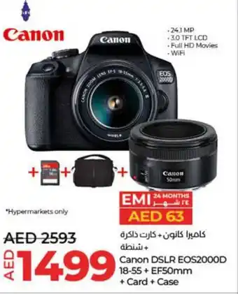 Lulu Hypermarket Canon DSLR EOS2000D 18-55+ EF50mm + Card + Case offer