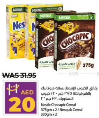 Lulu Hypermarket Nestle Chocapic Cereal 375gm x 2 / Nesquik Cereal 330gm x 2 offer