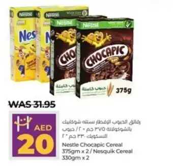 Lulu Hypermarket Nestle Chocapic Cereal 375gm x 2 Nesquik Cereal 330gm x 2 offer