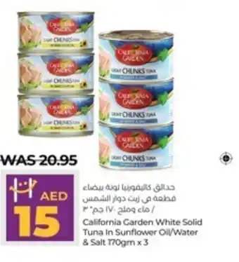 Lulu Hypermarket California Garden White Solid Tuna In Sunflower Oil Water and Salt 170gm x 3 offer