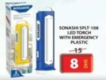 Grand Hyper Market SONASHI SPLT 108 LED TORCH WITH EMERGENCY PLASTIC offer