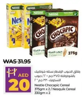 Lulu Hypermarket Nestle Chocapic Cereal 375gm x 2 / Nesquik Cereal 330gm x 2 offer