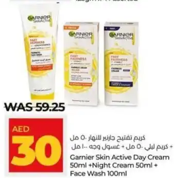 Lulu Hypermarket Garnier Skin Active Day Cream 50ml + Night Cream 50ml + Face Wash 100ml offer