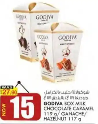 KM Trading GODIVA BOX MILK CHOCOLATE CARAMEL 119 g/ GANACHE/ HAZELNUT 117 g offer