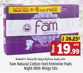 Kenz Hypermarket Fam Natural Cotton Feel Feminine Pads Night With Wings 50s offer