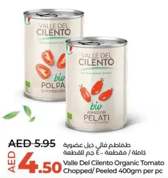 Lulu Hypermarket Valle Del Cilento Organic Tomato Chopped/Peeled 400gm per pc offer