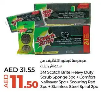 Lulu Hypermarket 3M Scotch Brite Heavy Duty Scrub Sponge 3pc + Comfort Nailsaver 3pc + Scouring Pad 3pc + Stainless Steel Spiral 2pc offer