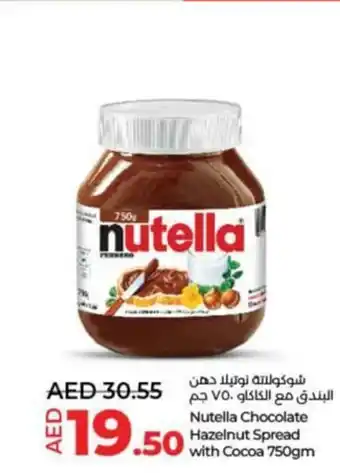 Lulu Hypermarket Nutella Chocolate Hazelnut Spread with Cocoa 750gm offer