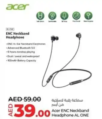 Lulu Hypermarket Acer ENC Neckband Headphone AL ONE offer
