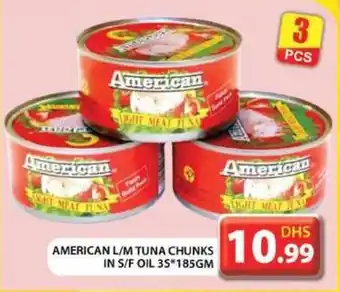 Grand Hyper Market AMERICAN L M TUNA CHUNKS IN S F OIL 3S 185GM offer