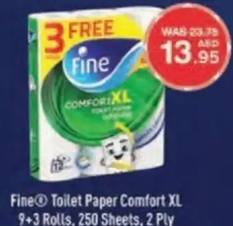 Choithrams Fine Toilet Paper Comfort XL 9+3 Rolls, 250 Sheets, 2 Ply offer