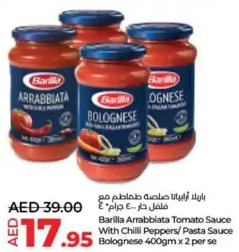 Lulu Hypermarket Barilla Arrabbiata Tomato Sauce With Chilli Peppers / Pasta Sauce Bolognese 400gm x 2 offer