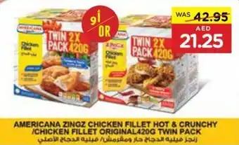 Abu Dhabi Coop AMERICANA ZINGZ CHICKEN FILLET HOT & CRUNCHY /CHICKEN FILLET ORIGINAL420G TWIN PACK offer