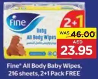 Abu Dhabi Coop Fine All Body Baby Wipes, 216 sheets, 2+1 Pack FREE offer