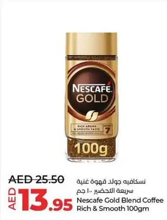 Lulu Hypermarket Nescafe Gold Blend Coffee Rich and Smooth 100gm offer