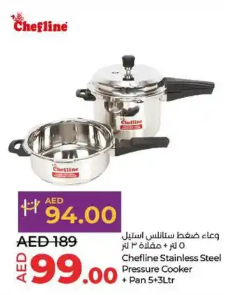 Lulu Hypermarket Chefline Stainless Steel Pressure Cooker + Pan 5+3Ltr offer