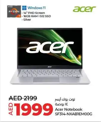 Lulu Hypermarket Acer Notebook SF314 NXABIEMOOG offer