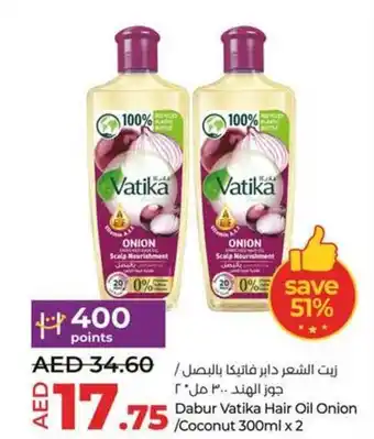 Lulu Hypermarket Dabur Vatika Hair Oil Onion Coconut 300ml x 2 offer