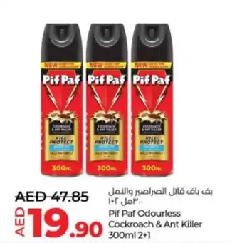 Lulu Hypermarket Pif Paf Odourless Cockroach and Ant Killer 300ml 2+1 offer