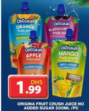 Grand Hyper Market ORIGINA FRUIT CRUSH JUICE NO ADDED SUGAR 200ML PC offer