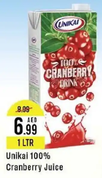 West Zone Supermarket Unikai 100% Cranberry Juice 1LTR offer