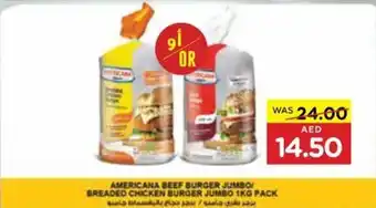 Spar AMERICANA BEEF BURGER JUMBO BREADED CHICKEN BURGER JUMBO 1KG PACK offer