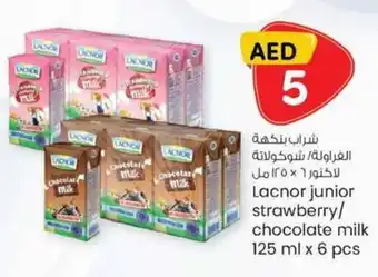 KM Trading Lacnor junior strawberry/ chocolate milk 125 ml x 6 pcs offer