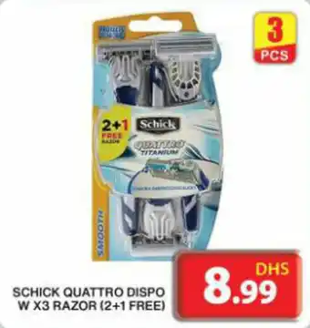 Grand Hyper Market SCHICK QUATTRO DISPO W X3 RAZOR (2+1 FREE) offer