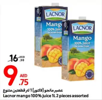 Carrefour Lacnor mango 100% juice 1L2 pieces assorted offer