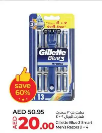 Lulu Hypermarket Gillette Blue 3 Smart Men's Razors 9+4 offer