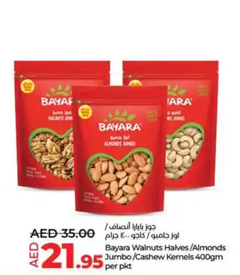 Lulu Hypermarket Bayara Walnuts Halves Almonds Jumbo Cashew Kernels 400gm per pkt offer