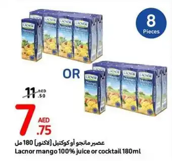 Carrefour Lacnor mango 100% juice or cocktail 180ml offer