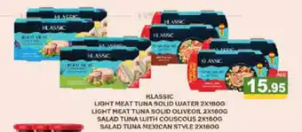 Aswaq Ramez KLASSIC LIGHT MEAT TUNA SOLID WATER LIGHT MEAT TUNA SOLID OLIVEOIL SALAD TUNA WITH COUSCOUS SALAD TUNA MEXICAN STYLE offer