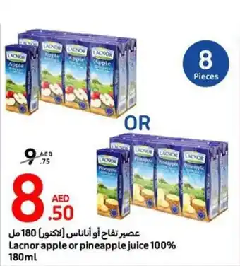 Carrefour Lacnor apple or pineapple juice 100% 180ml offer