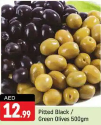 Shaklan Pitted Black Green Olives 500gm offer
