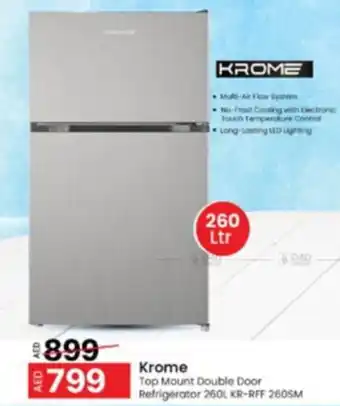 Al Madina Krome Top Mount Double Door Refrigerator 260L KR-RFF 260SM offer